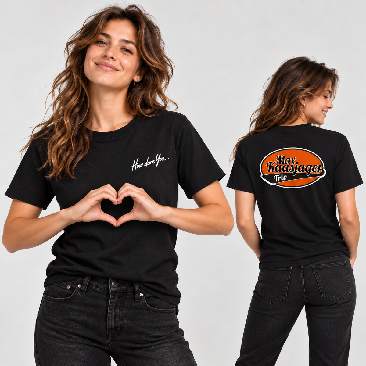 How dare You Max Kaasjager Trio T-shirt op model – voor- en achterzijde