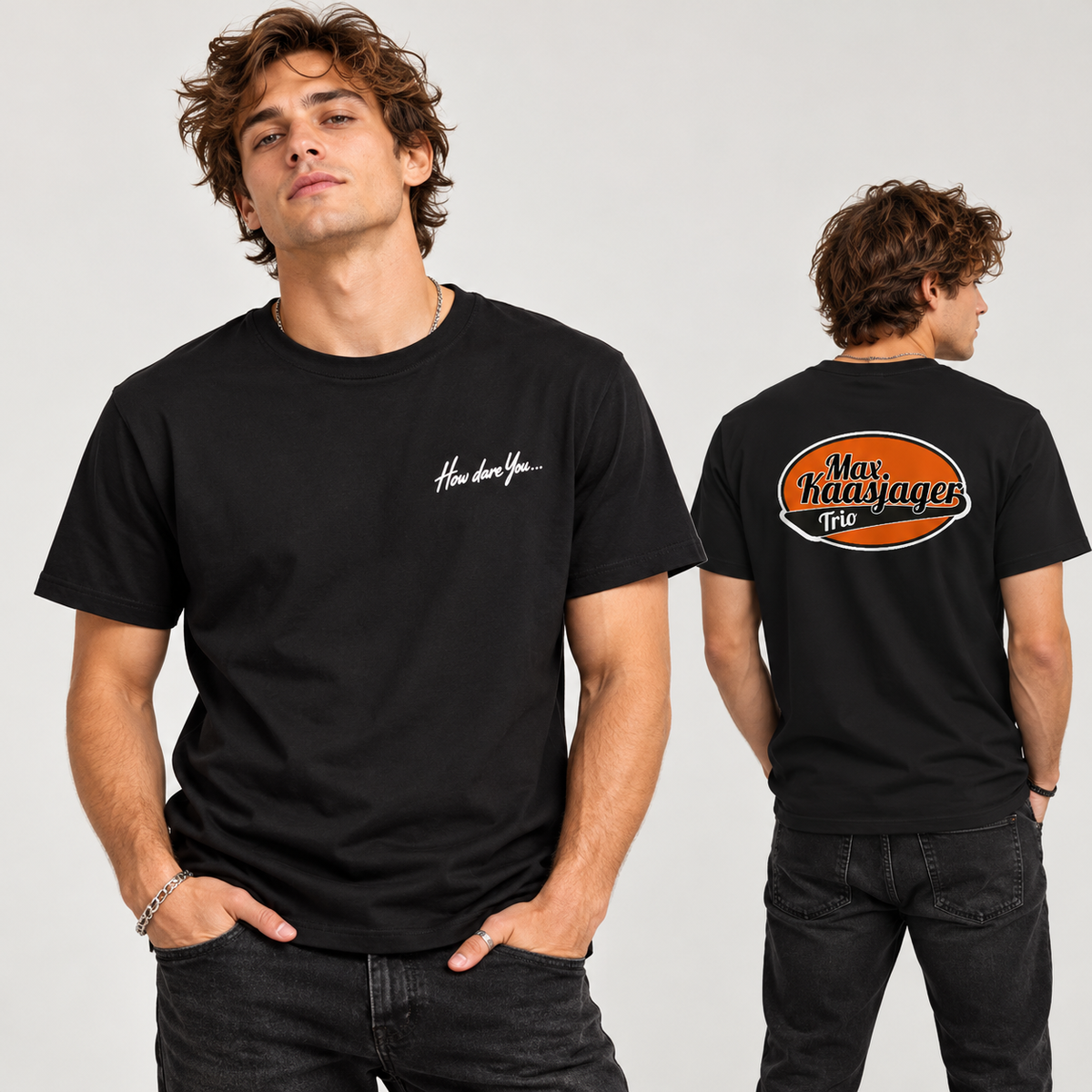 How dare You Max Kaasjager Trio T-shirt op model – voor- en achterzijde